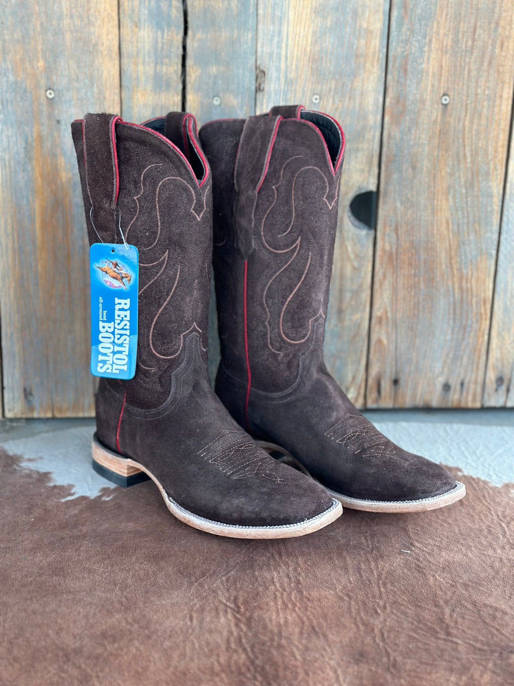 Wide Square Toe Chocolate Rough Out Resistol Boots